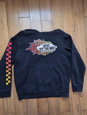 Vans Boys Black Hoodie with Gradient Flame Checker Graphics Size M